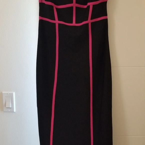 BCBGMaxAzria bodycon midi black/hot pink dress - NWT - size large - Picture 4 of 8
